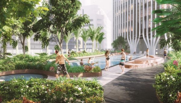 La piscina del nuovo grattacielo green di Singapore