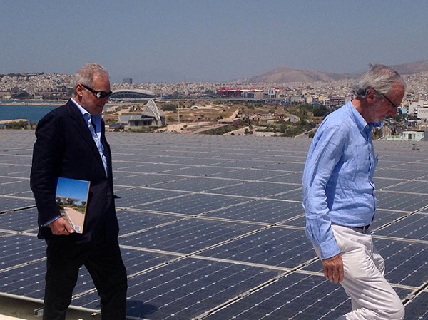 Renzo Piano e Pietro Salini sopra l'Energy Canopy