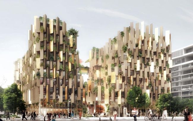 Rendering del nuovo eco hotel 1Hotel firmato a Parigi da Kengo Kuma