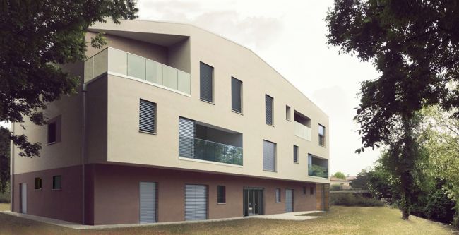 8 portoni Hörmann rivestiti in legno Cohousing Sangiorgio