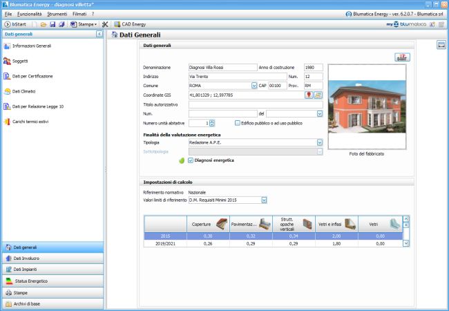 Dati generali software Blumatica Diagnosi Energetica 