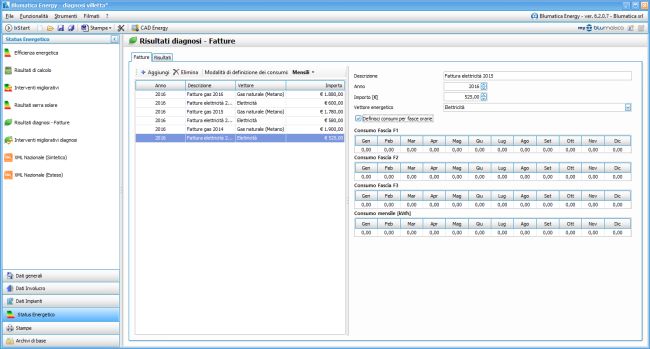 Blumatica diagnosi Energetica, fatture mensili