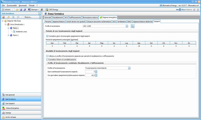 Software Blumatica Diagnosi energetica, profilo impianti