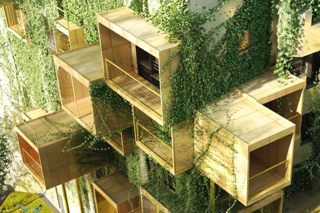 Ampliamento di un edificio a Parigi con l'integrazione di cubi di legno