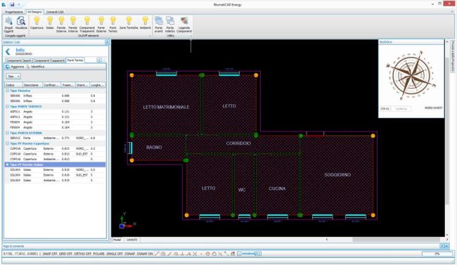 Il software Blumatica Energy permette di inserire i dati con metodo grafico e input tabellare