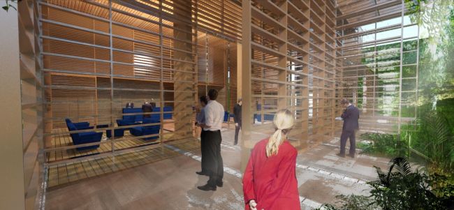 Il legno caratterizza anche gli interni della torre Rosewood Tower