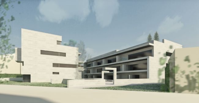 Rendering dei due complessi antistanti del progetto di via Roma a Gallarate firmato da Alvaro Siza Architetto