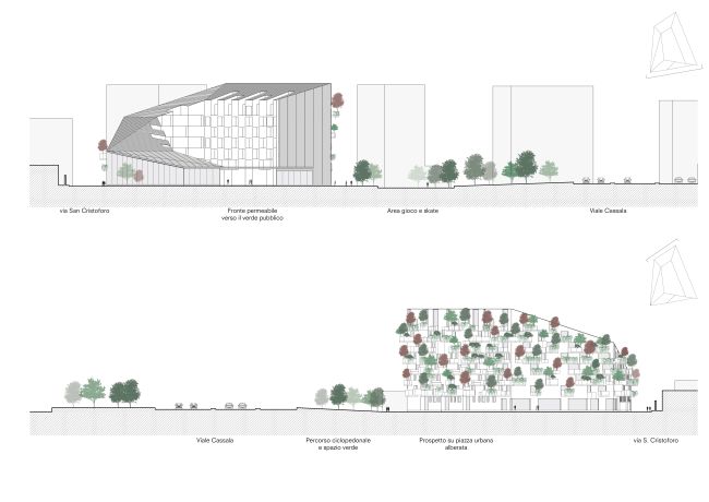 Prospetti Nord e Sud edificio la “corte verde