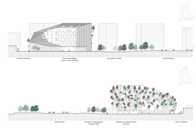 Prospetti Nord e Sud edificio la “corte verde