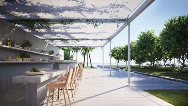 Il bar esterno dell'Eighty Seven Park di Miami progettato da Renzo Piano