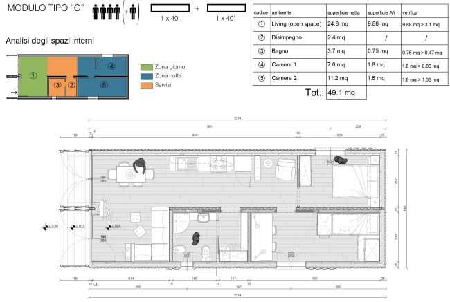 Modulo edilizio per residenza abitativa di emergenza Flex Habit-at