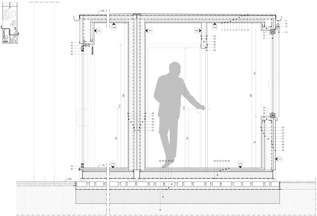 Sezione tecnologica del modulo abitativo di emergenza del progetto Flex Habit-at