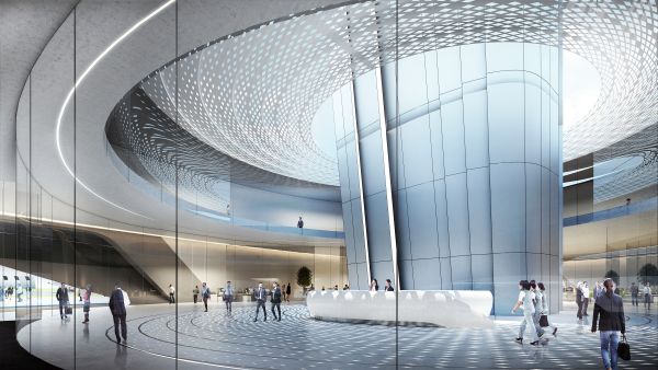 L'atrio centrale della torre disegnata da Pininfarina per l'aeroporto di Istanbul