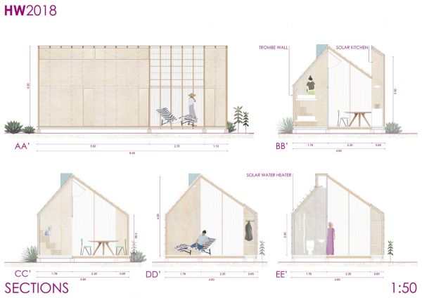 Sezione tiny house progettata da IR arquitectura
