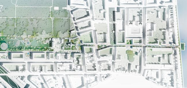 Masterplan progettuale del quartiere di Nørrebro con individuazione del parco verde