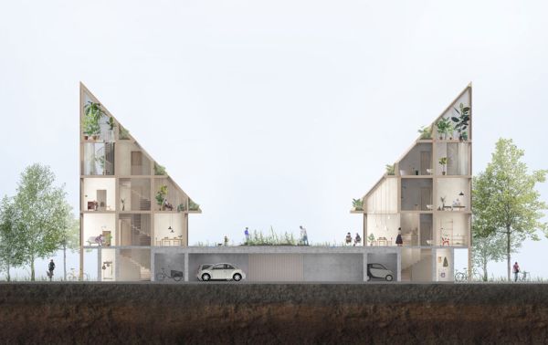 Progetto New Angle a Copenaghen con i tetti delle case inclinati