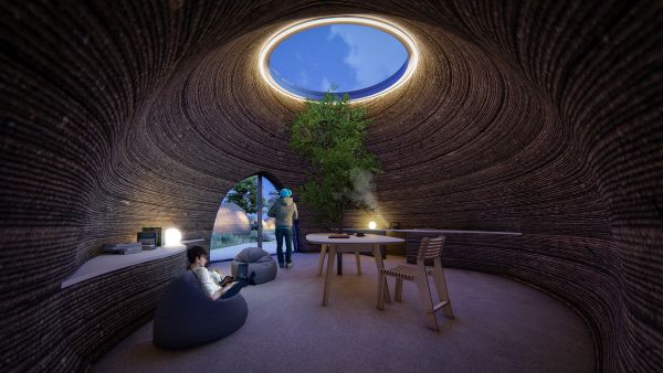 Il living di Tecla casa stampata in 3D di Mario Cucinella 
