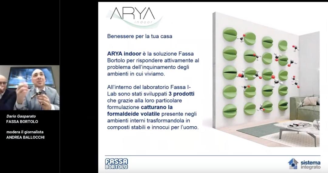 Sistema Arya indoor di Fassa in grado di captare la formaldeide