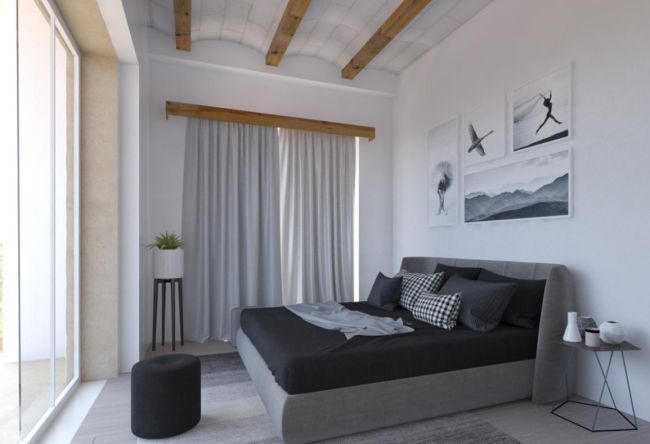 Una delle camere da letto dei nuovi casali nzeb a Matera
