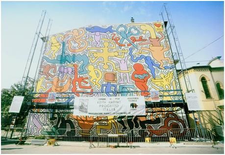 Murales Keith Haring realizzato su un cappotto in eps