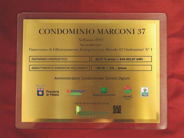 ECOndominio Targa Istituzionale identificativa dei condomìni più efficienti.