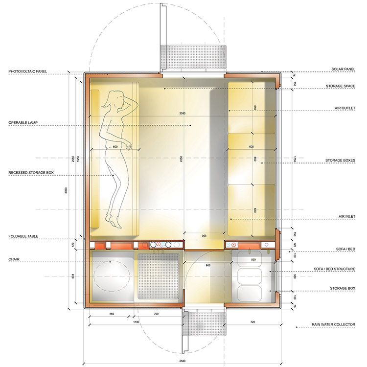 Pianta della Tiny house Diogene di Renzo Piano