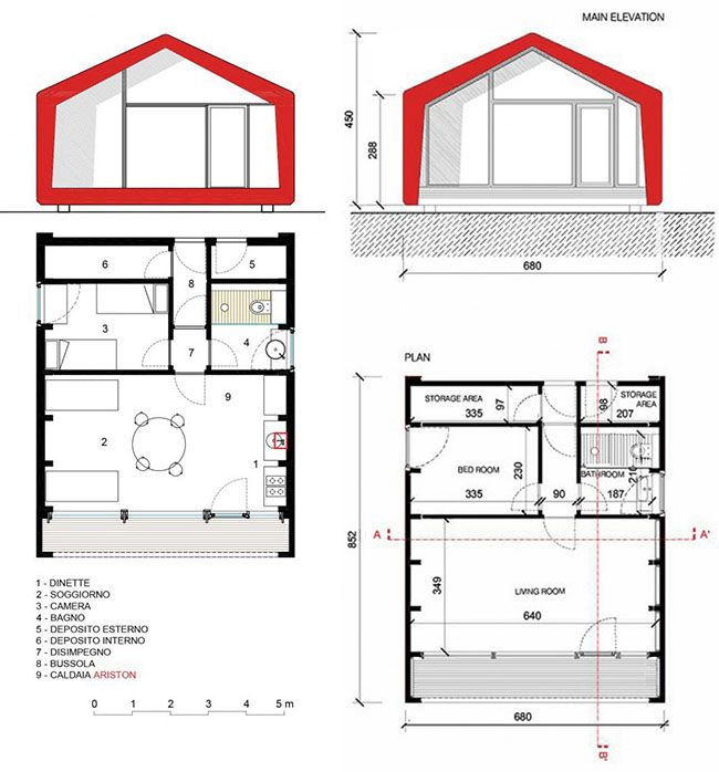 Frame Home: piante e sezioni