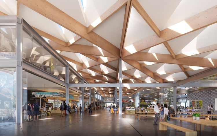 Render dell’interno del Sydney Fish Market