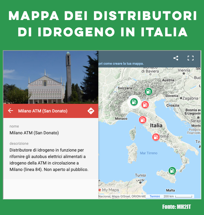 Mappa distributori idrogeno in Italia