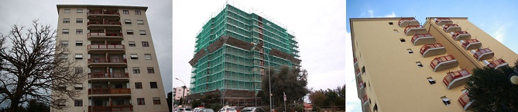 Edificio prima, durante e dopo l'intervento