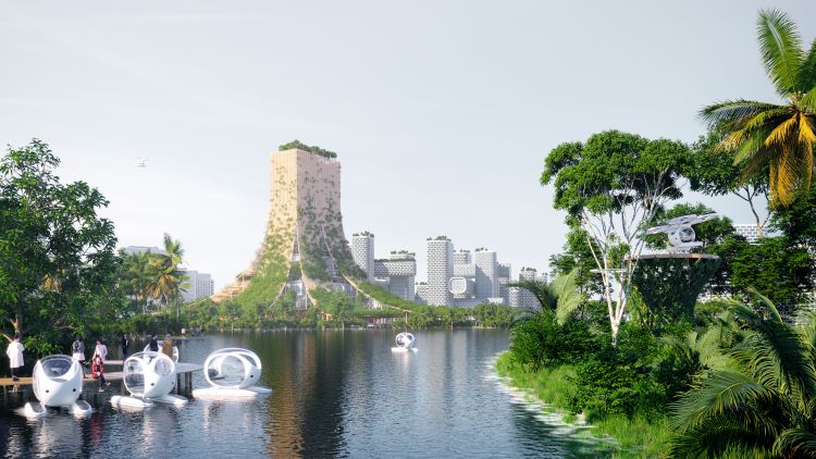 L’edificio centrale nella piazza di Mangroves nell'ambito del progetto BiodiverCity a Penang, in Malesia 