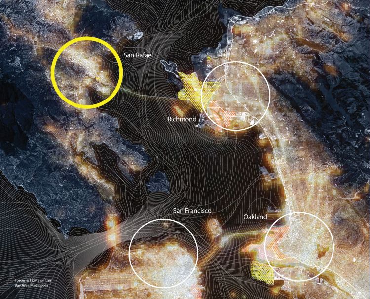 La baia di San Francisco e la localizzazione della zona di San Rafael 