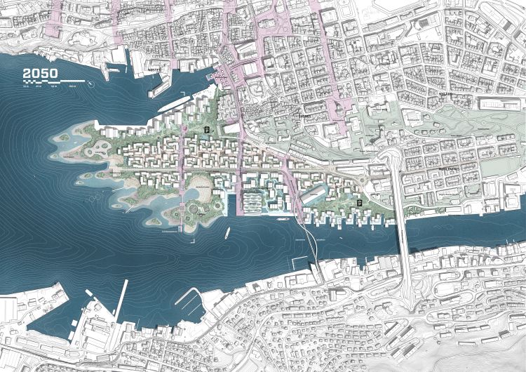 Progetto per la riqualificazione dei docks di Bergen in Norvegia al 2050