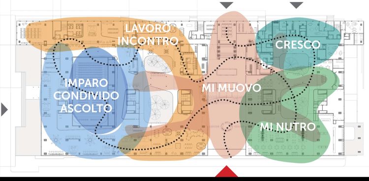 Schema delle principali funzioni del livello zero della nuova sede Enel a Roma