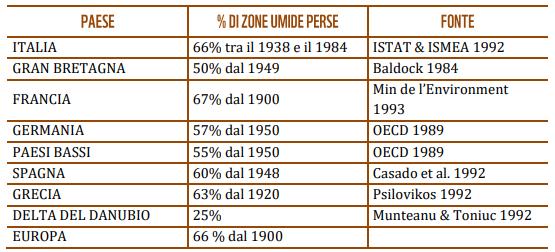 Perdita zone umide in Europa