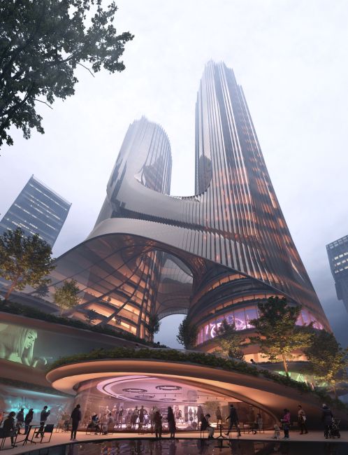 Render della Torre C del Shenzhen Bay Super Headquarters raggiunge circa 400 metri di altezza