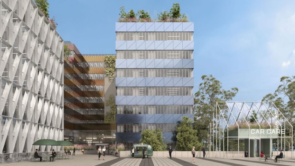 I nuovi edifici visti dalla nuova piazza di accesso del Segreen cusiness district