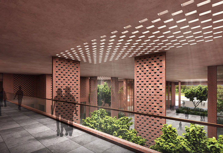 I mattoni di ventilazione che caratterizzano la nuova Università di Indore