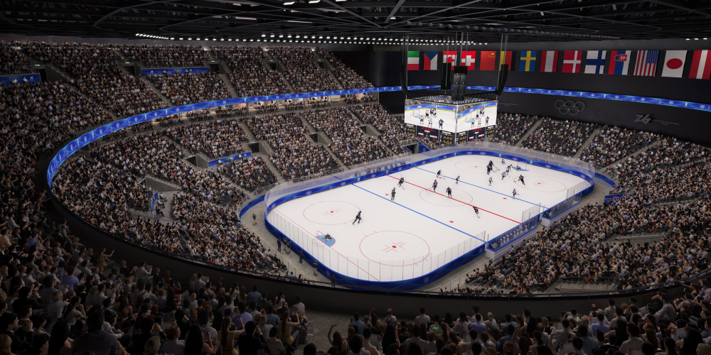 L’interno della nuova arena di Milano Santa Giulia per i giochi olimpici del 2026