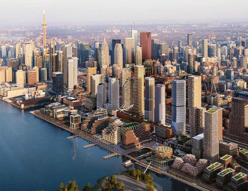 Vista aerea del nuovo e sostenibile waterfront di Toronto