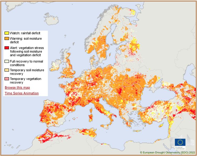 Osservatorio EDO: La mappa della siccità in Europa
