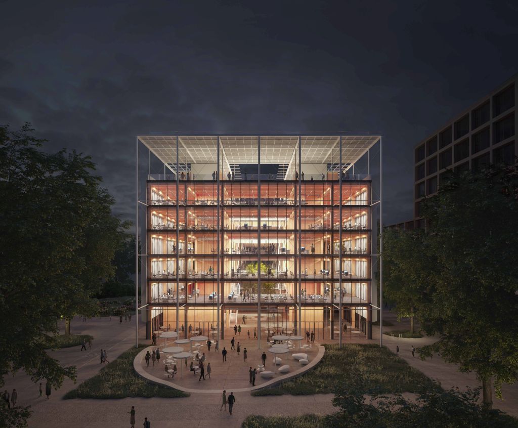 L’Innovation Hub di sera visto da est 