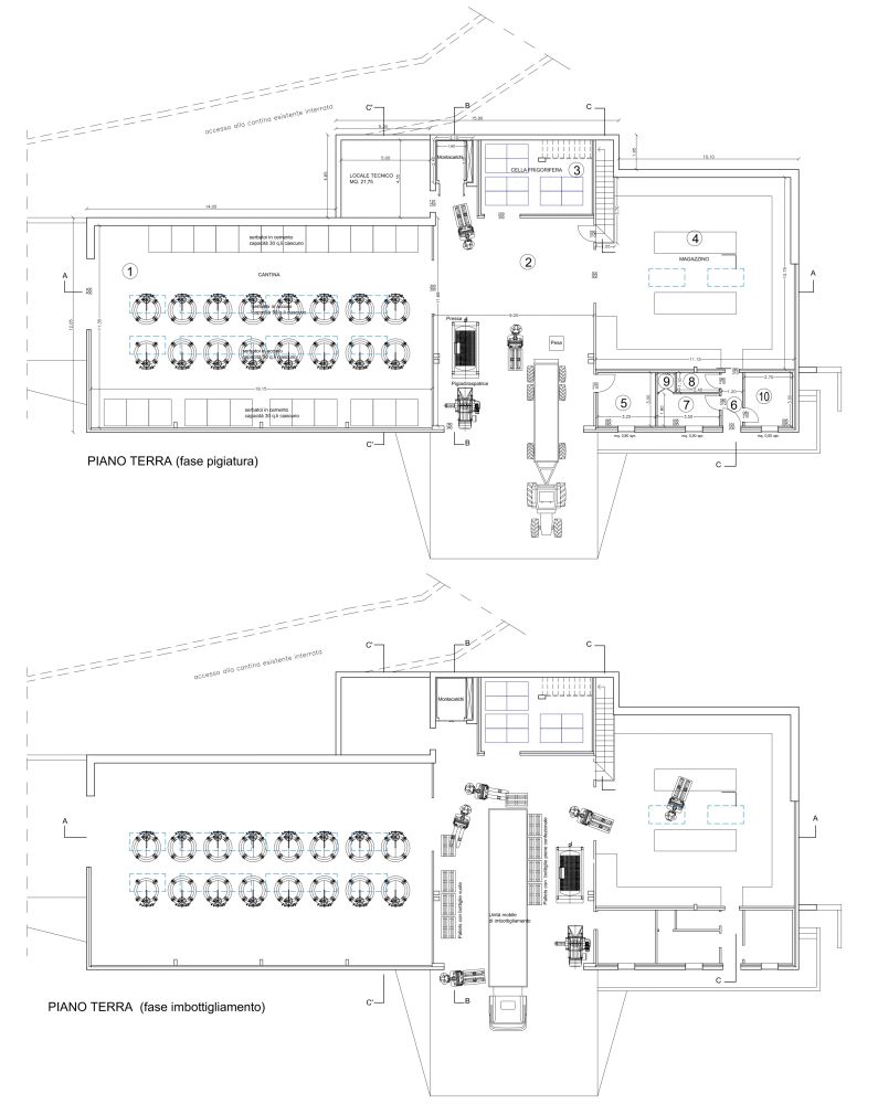 Pianta del piano terra di cantina Quota 101