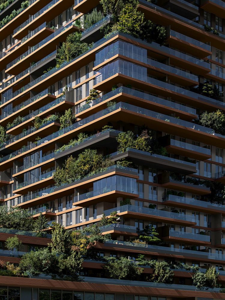La presenza del verde sui terrazzi dell’edificio residenziale Grünblick a Vienna