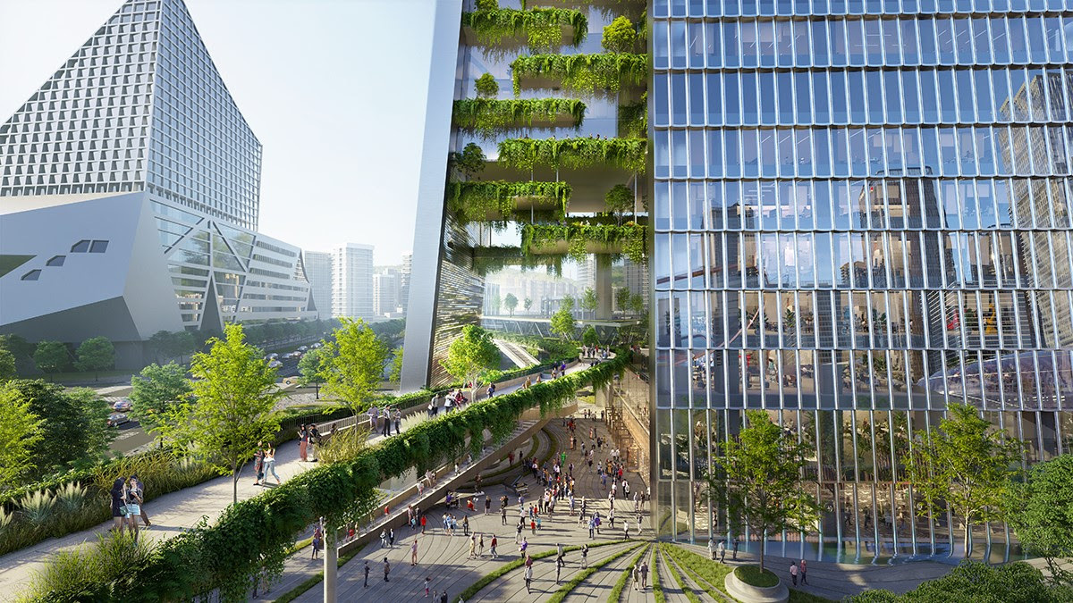 Qianhai Prisma Towers: Biofilia, il ponte pedonale sospeso pieno di verde