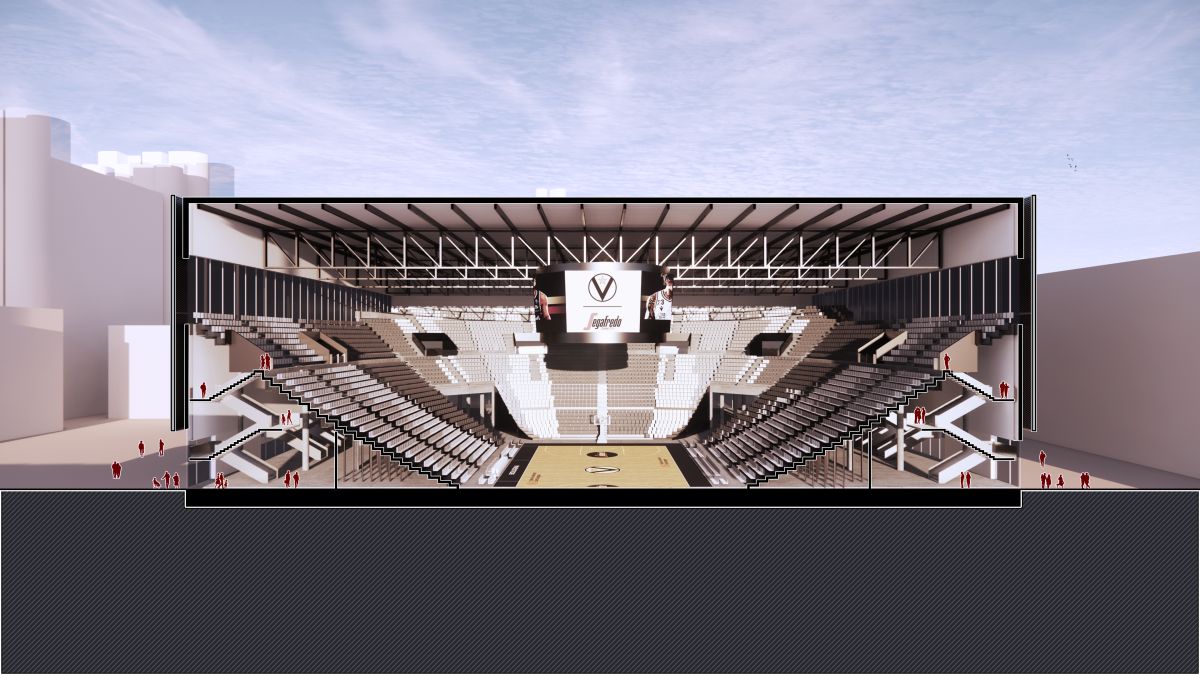 La sezione trasversale dell’arena sportiva di Bologna firmata MC Architects