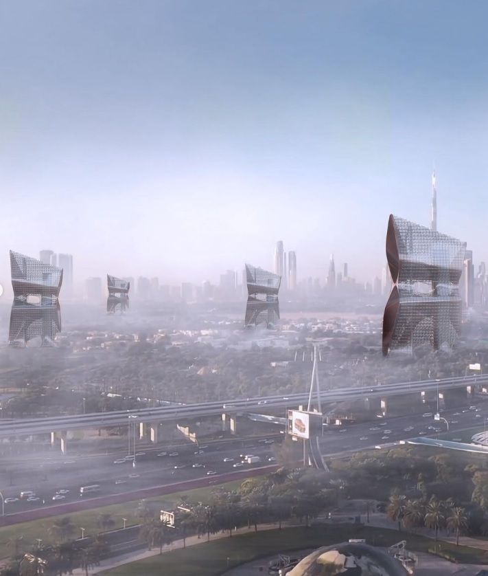Torri dalla forma curva raccolgono polvere e puliscono aria a Dubai