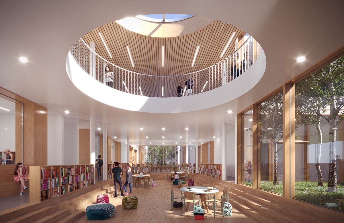 La biblioteca del nuovo istituto scolastico di Albaredo d’Adige firmato dallo studio Vittorio Grassi Architects di Milano