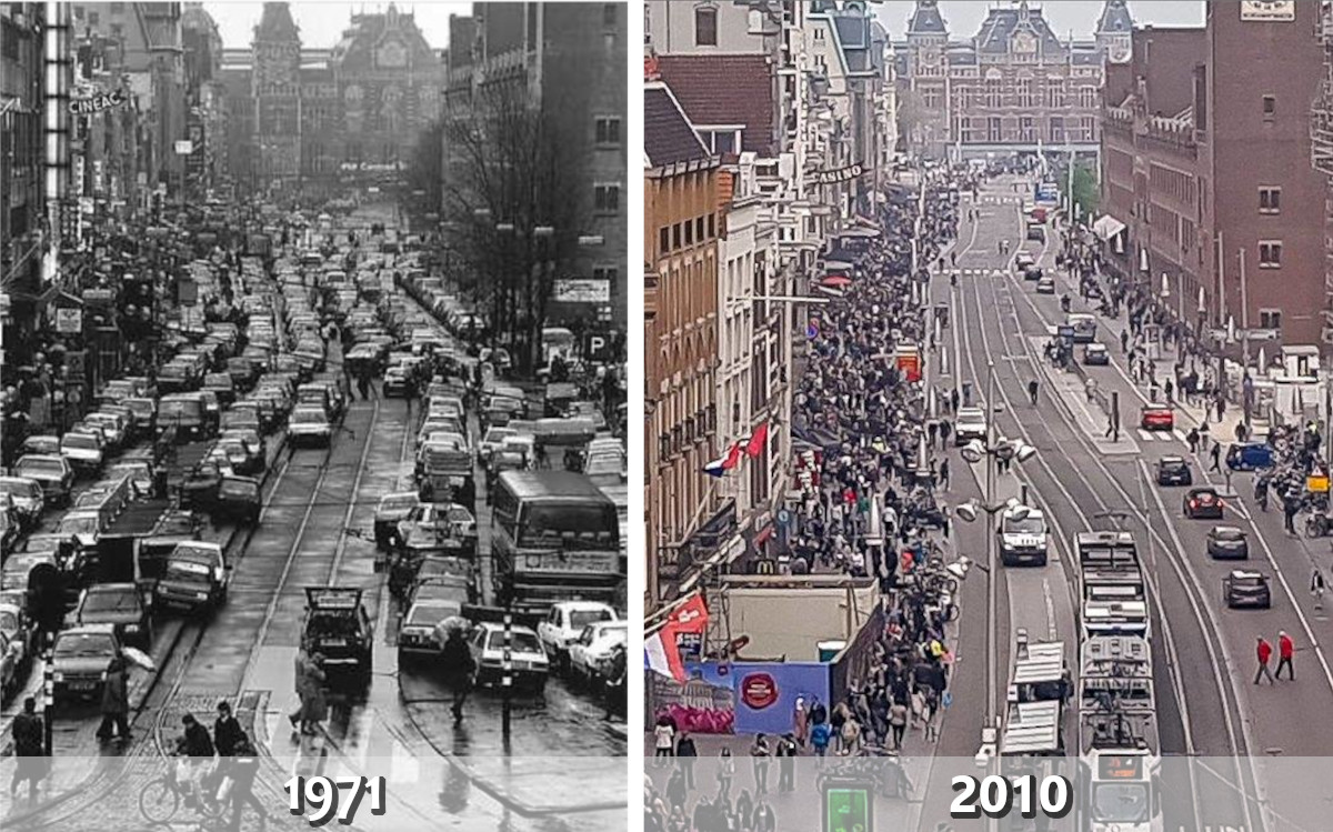 L'evoluzione di Amsterdam: dalla città delle macchine alla città dell'uomo (pedonale e ciclabile).