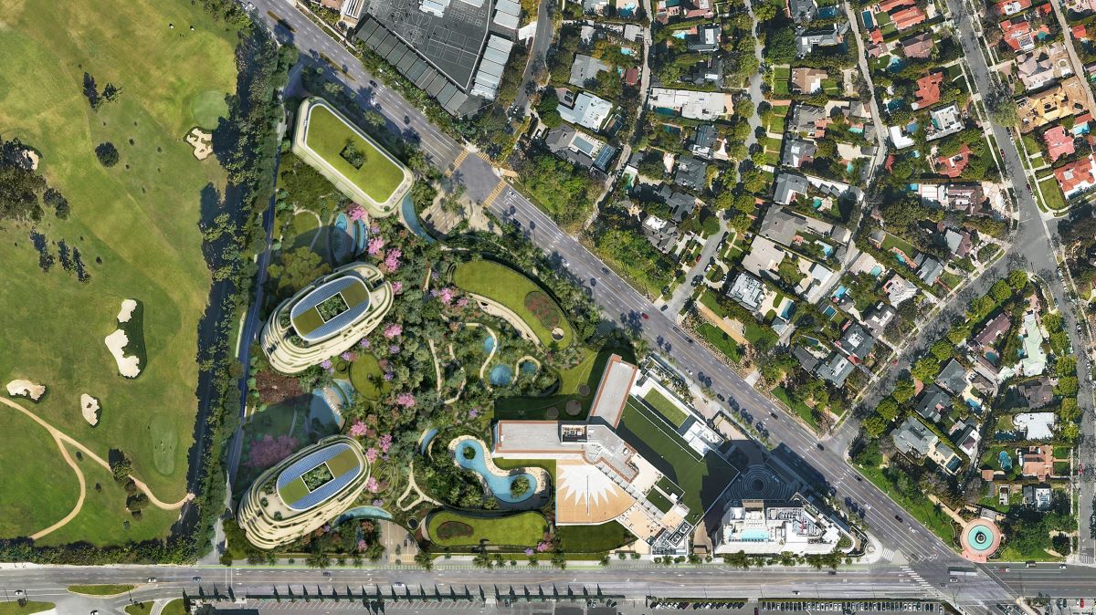 Vista aerea One Beverly Hills: il resort urbano attento alla sostenibilità
